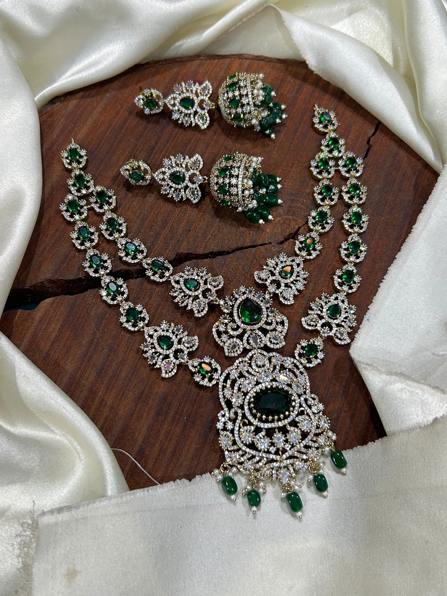 Victorian Finish Two Layered Necklace Set With Earrings - Premium Quality