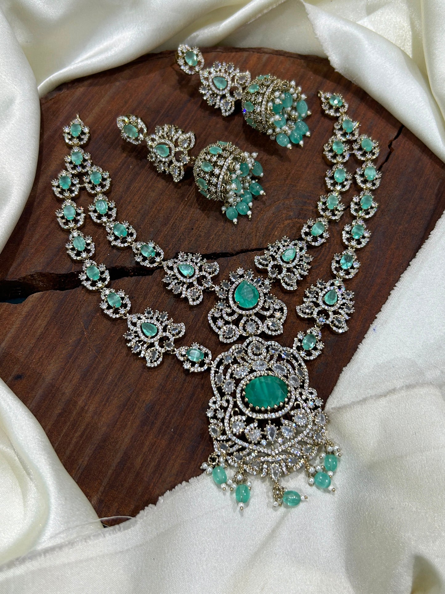 Victorian Finish Two Layered Necklace Set With Earrings - Premium Quality