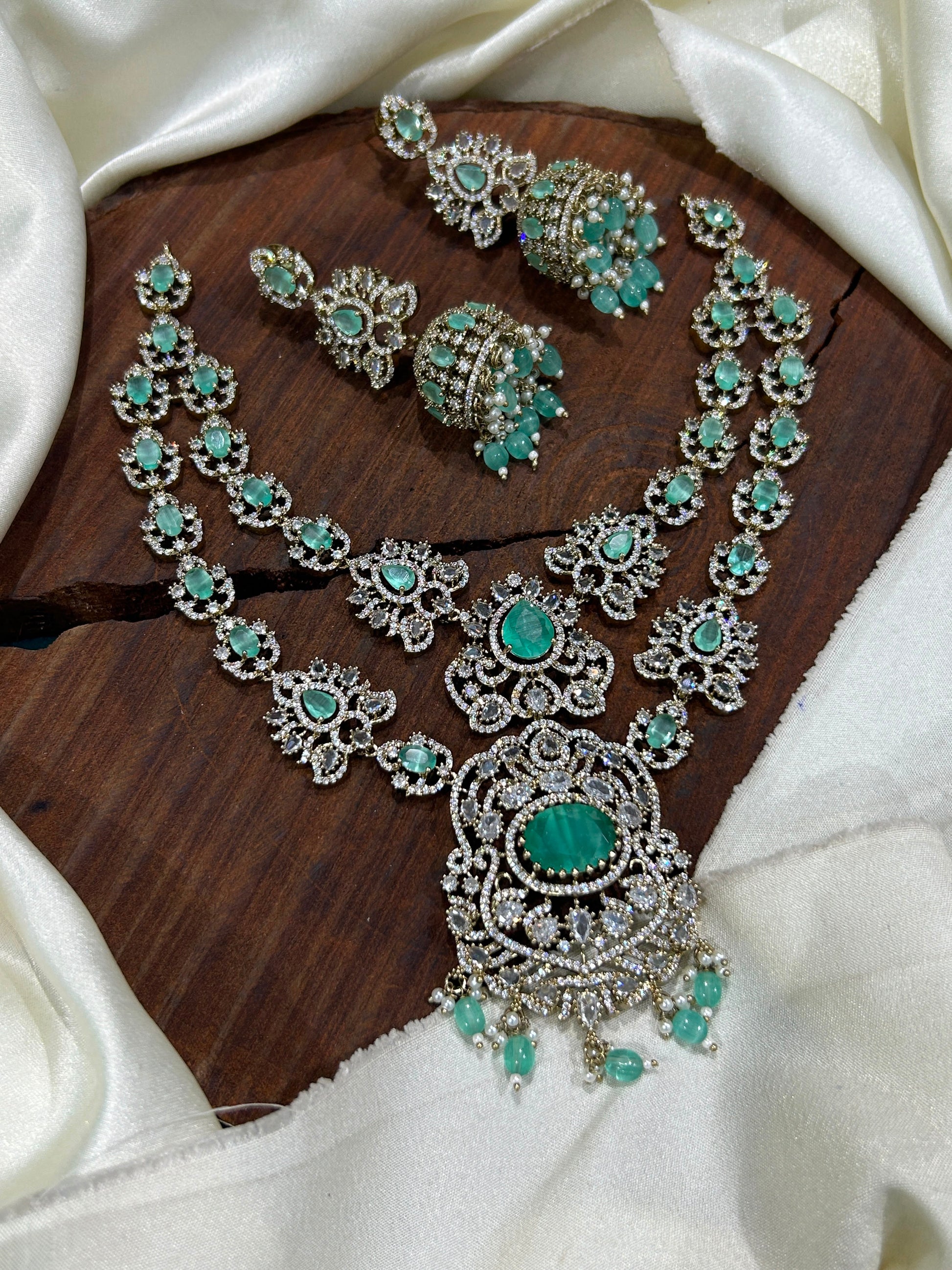 Victorian Finish Two Layered Necklace Set With Earrings - Premium Quality