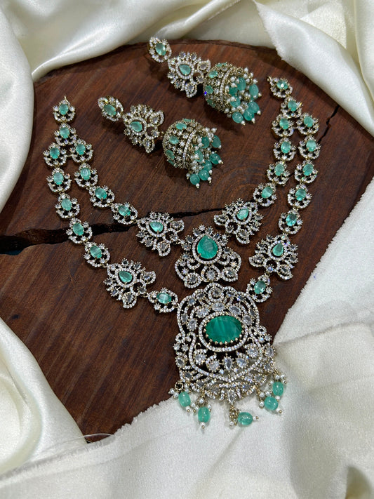 Victorian Finish Two Layered Necklace Set With Earrings - Premium Quality