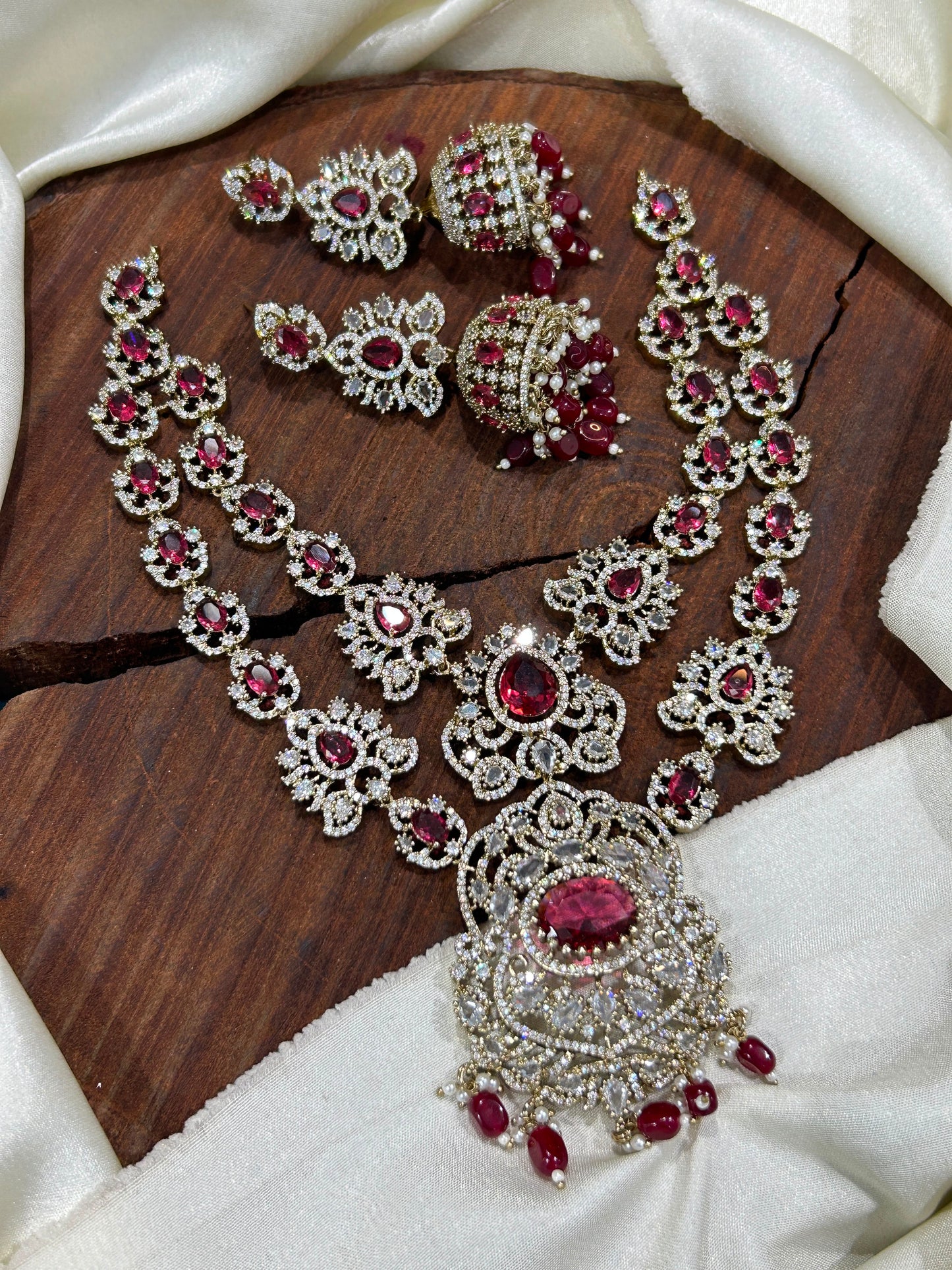 Victorian Finish Two Layered Necklace Set With Earrings - Premium Quality