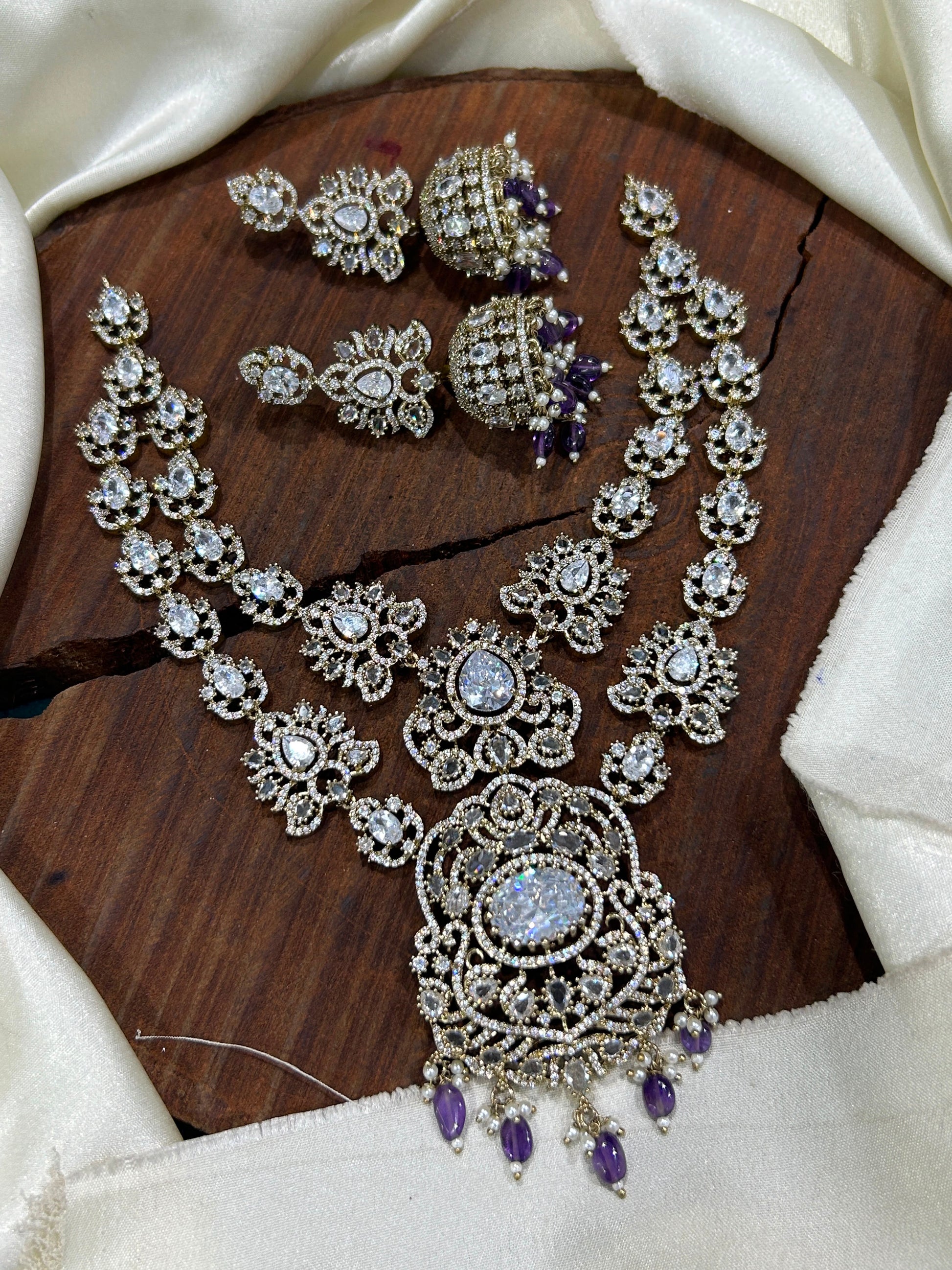Victorian Finish Two Layered Necklace Set With Earrings - Premium Quality