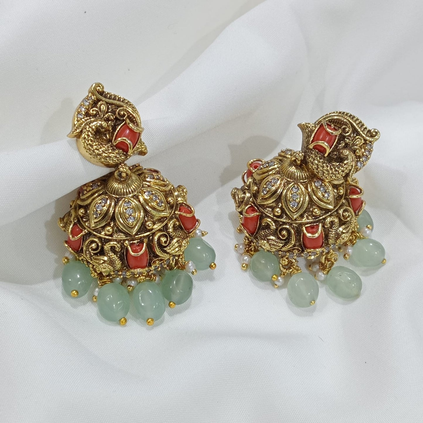 Classy Fusion Peacock Jewelry Earrings -Premium Matte Jhumkas