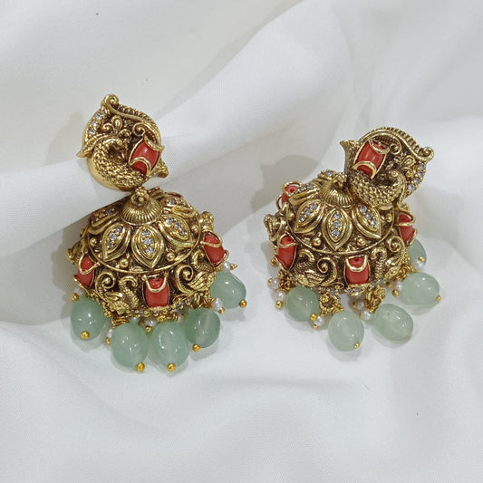 Classy Fusion Peacock Jewelry Earrings -Premium Matte Jhumkas