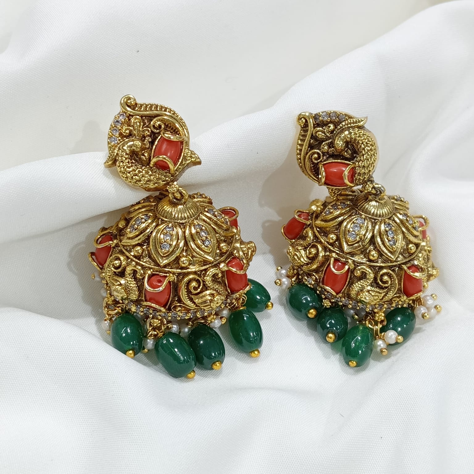 Classy Fusion Peacock Jewelry Earrings -Premium Matte Jhumkas