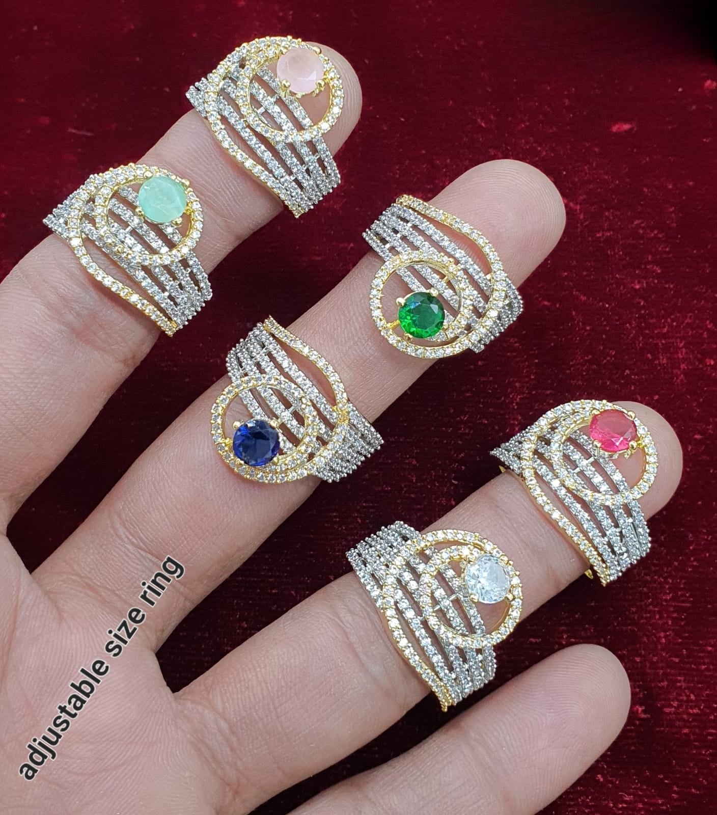 Partywear Adjustable Cocktail Rings Designer Premium Quality - Gold Finish