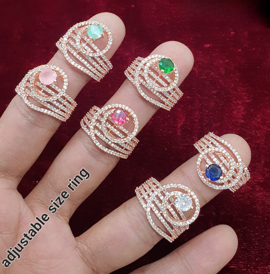 Partywear Adjustable Cocktail Rings Designer Premium Quality - Rose Gold Finish