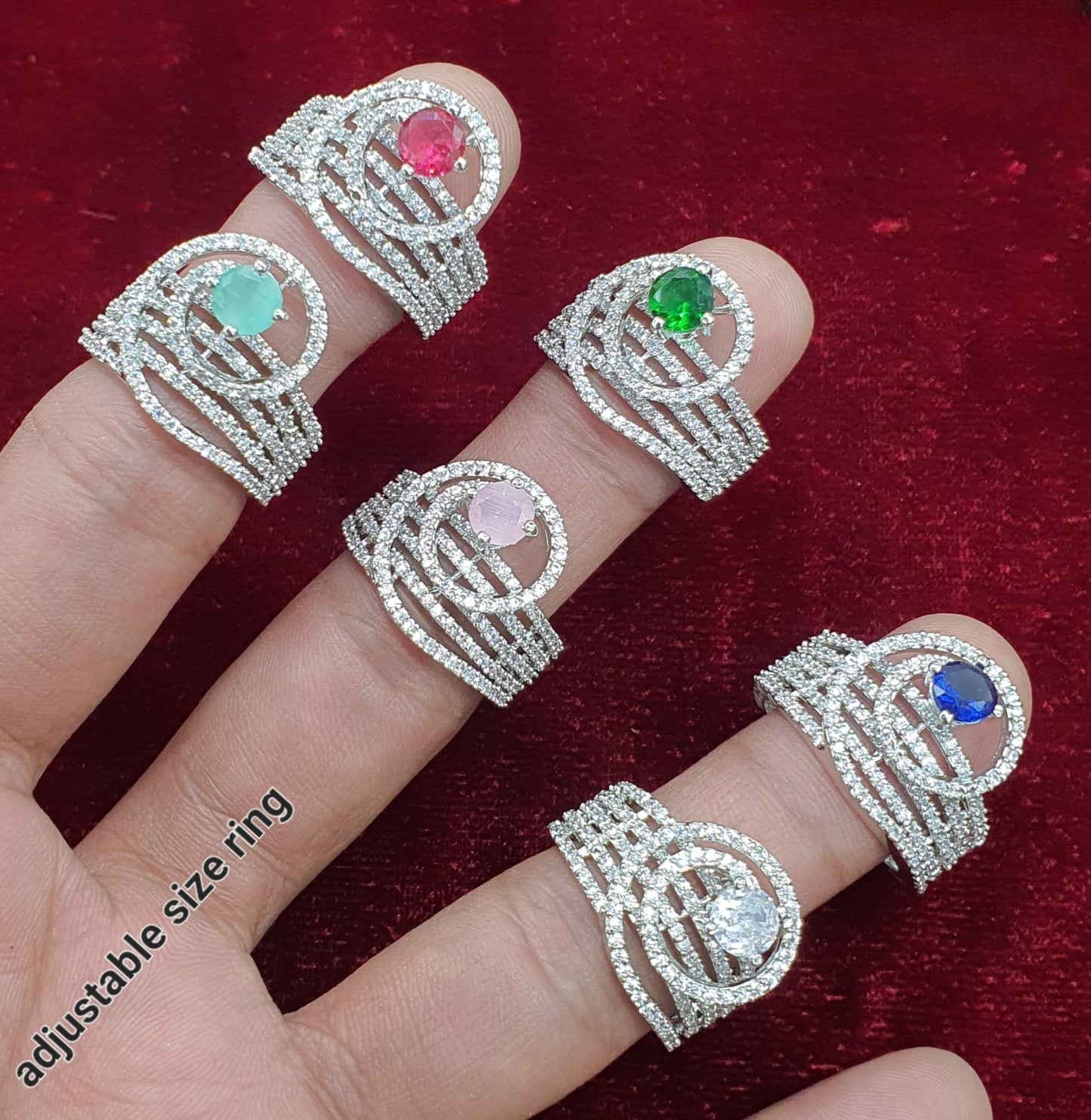 Partywear Adjustable Cocktail Rings Designer Premium Quality - Silver Polish