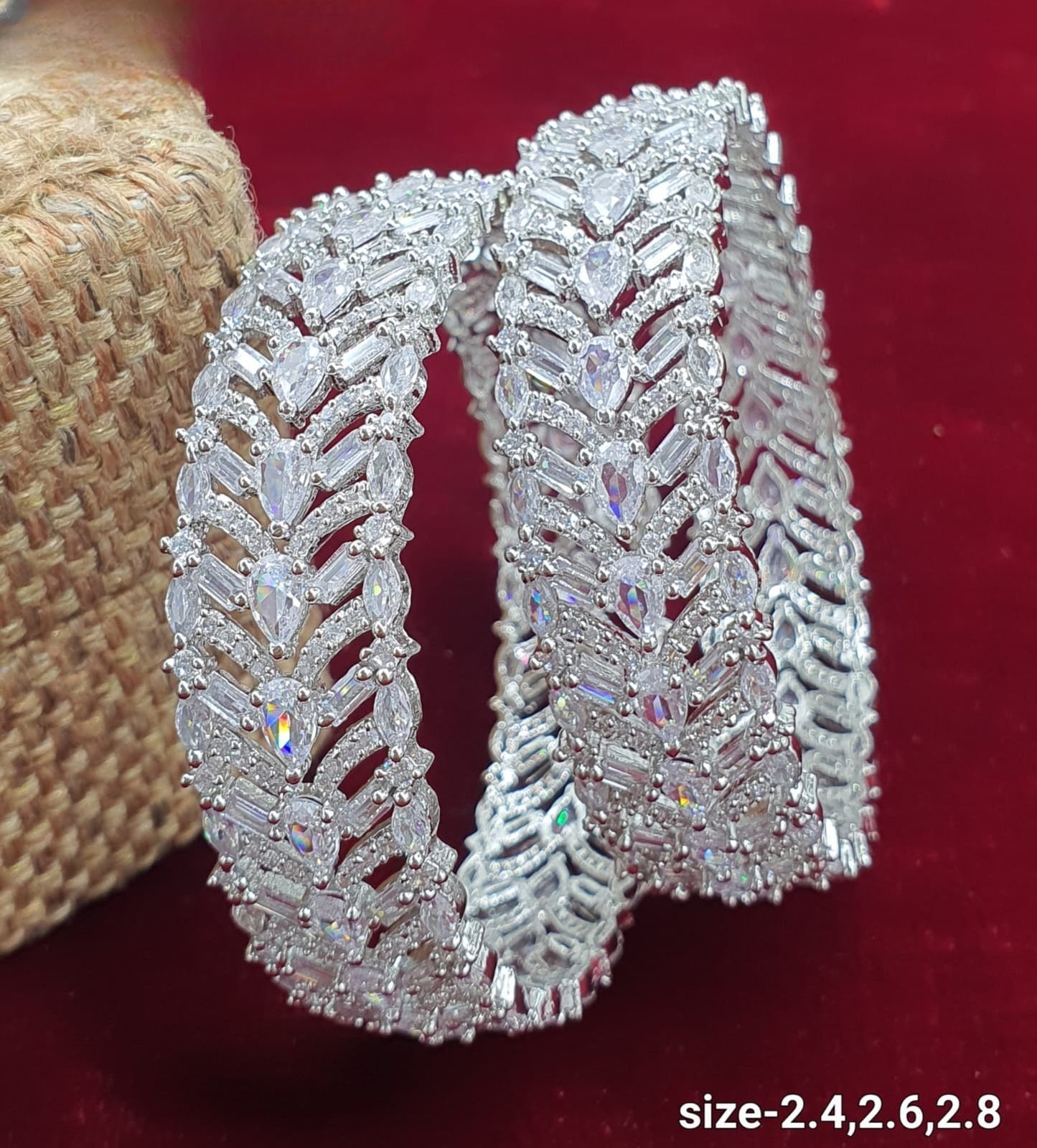 Beautiful American Diamond Stone Broad Bangles -Set Of 2