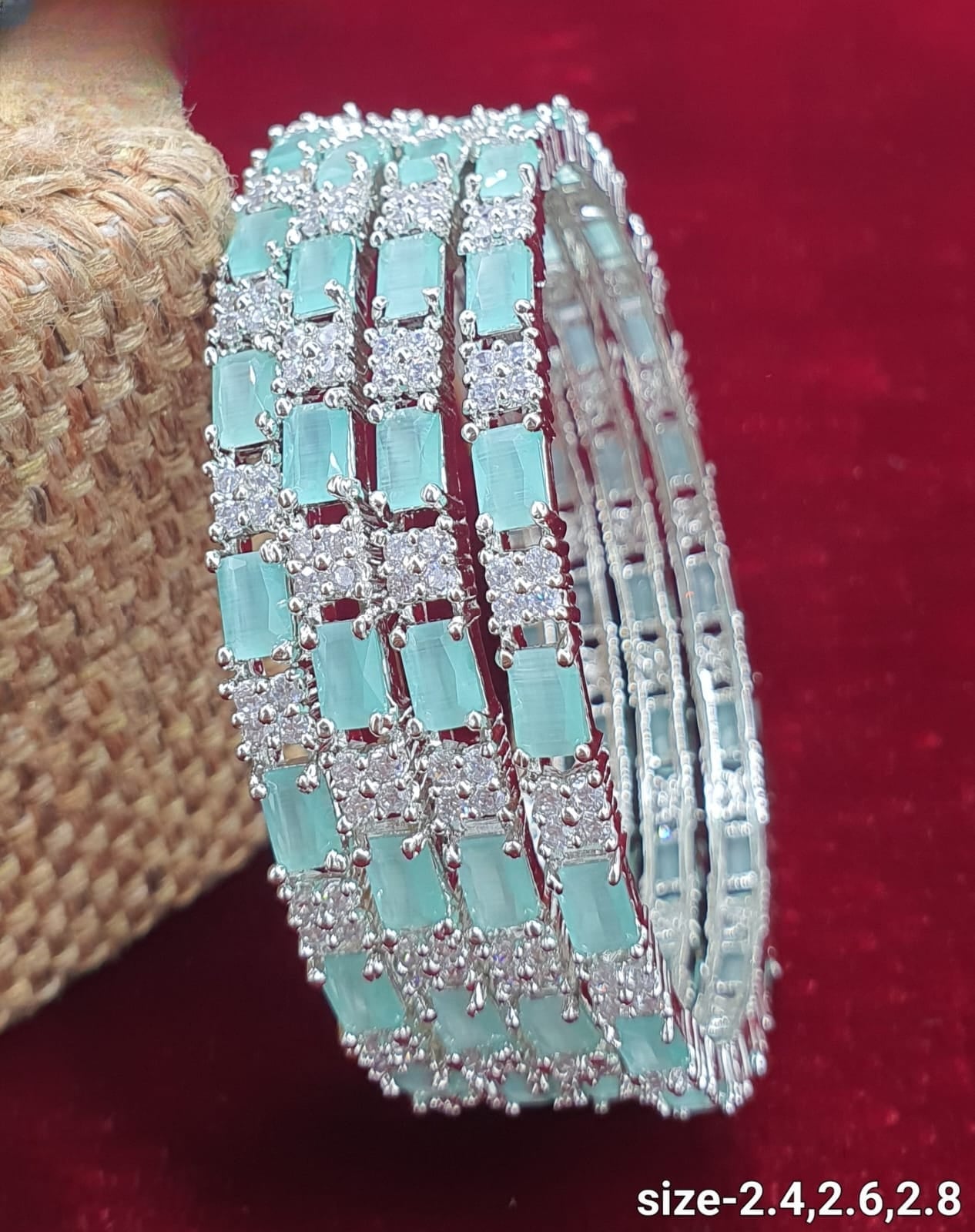 Beautiful American Diamond Bangles - Mint CZ stone Silver Bangles -set of 2