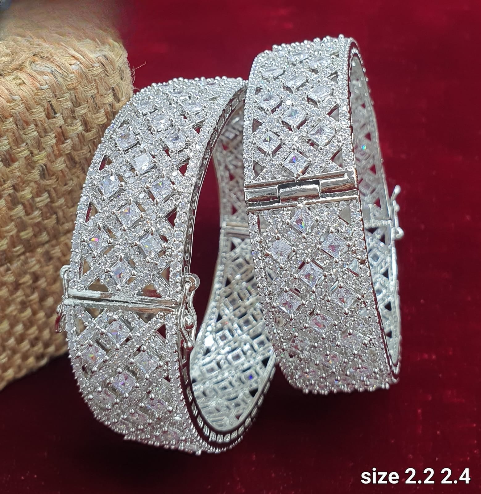 Beautiful American Diamond Bridal Silver Finish Broad Bangles-Set Of 2