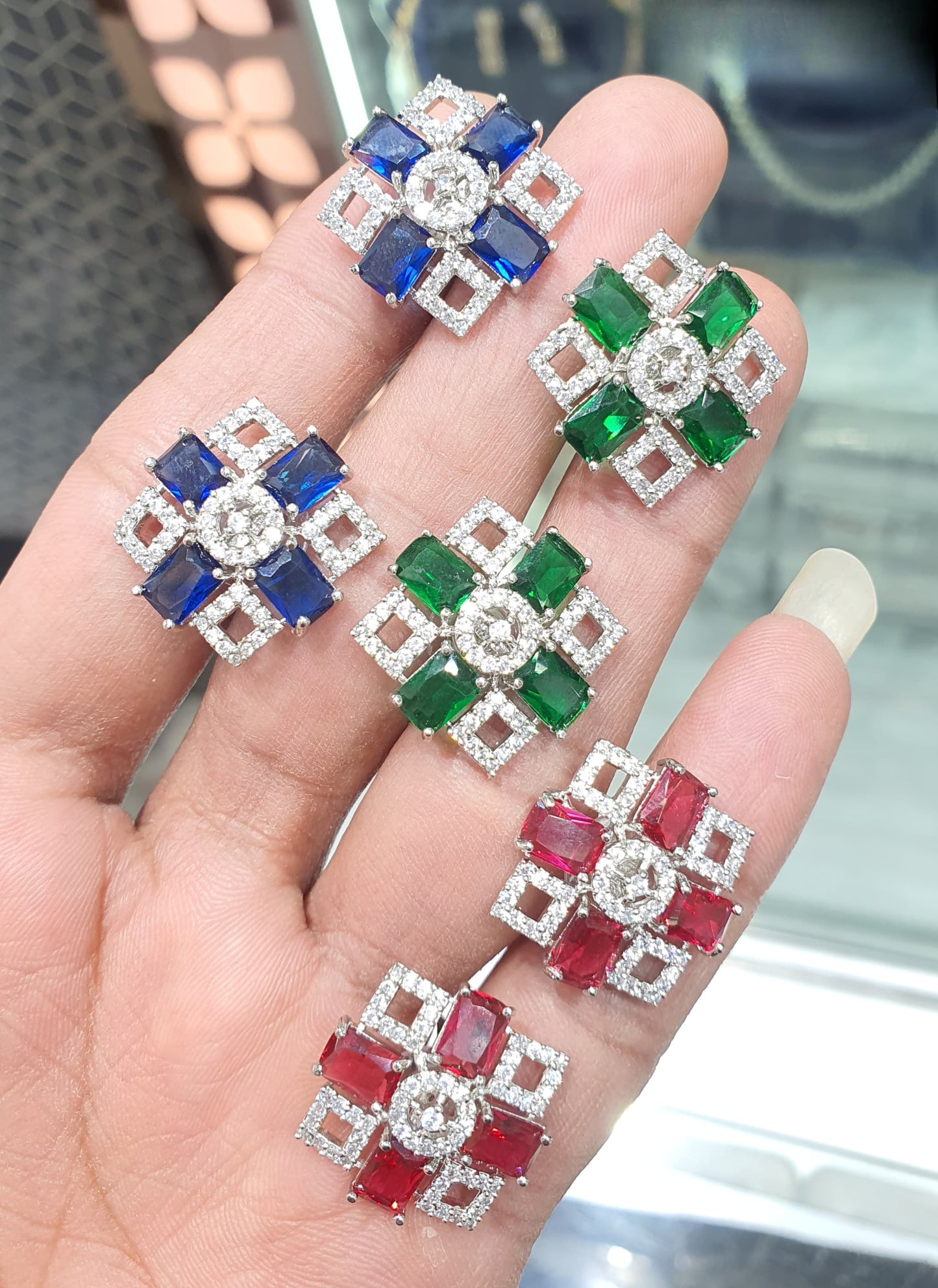Trendy And Classy Cz Stone Silver Polish Stud Earrings