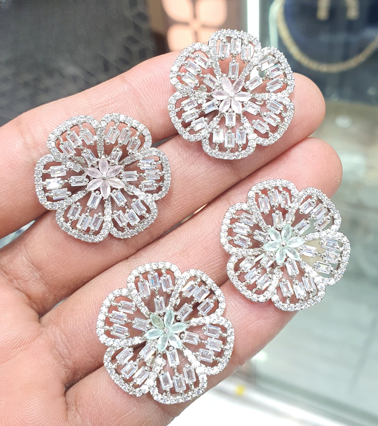 Trendy and Classy Cz Stone Silver Polish Big Size Stud Earrings