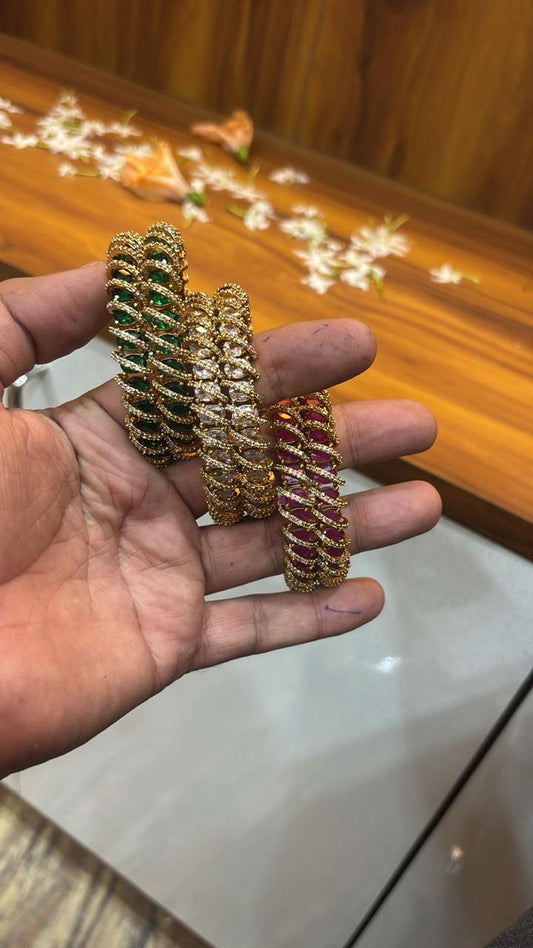 Zig-Zag Designer Premium Matte CZ Stone Bangles - Set Of 2