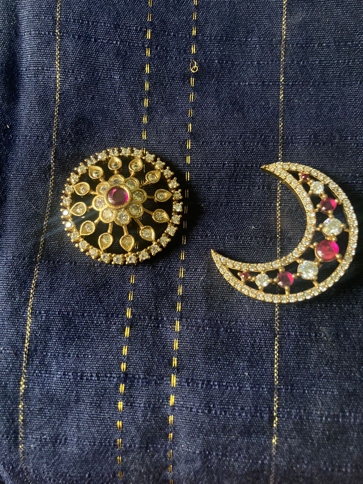 Traditional  Premium Gold Finish Kundan Sun&Moon Hair Jewelry - Red&Green