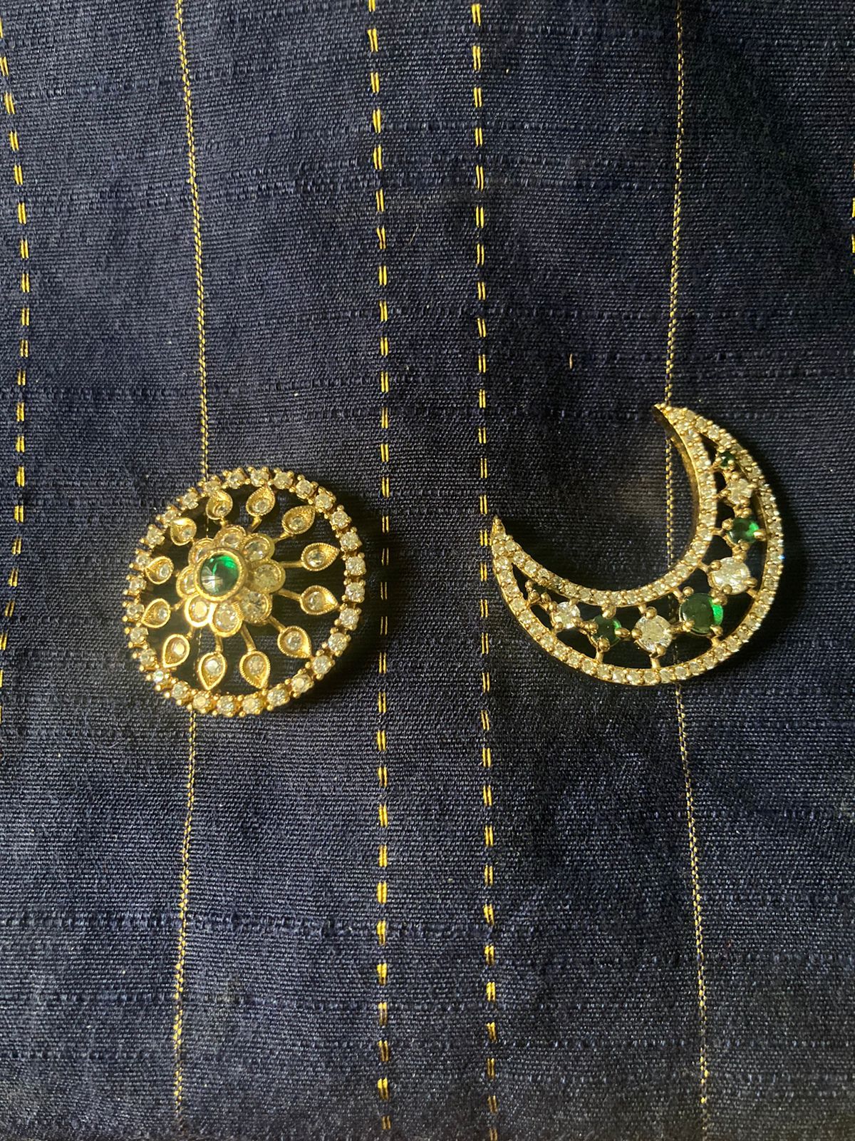 Traditional  Premium Gold Finish Kundan Sun&Moon Hair Jewelry - Red&Green