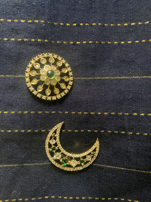 Traditional  Premium Gold Finish Kundan Sun&Moon Hair Jewelry - Red&Green