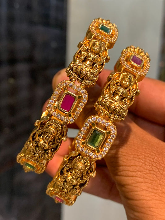 Premium Quality Designer Wear Temple Jewelry Bangles, Party Wear - Set Of 2