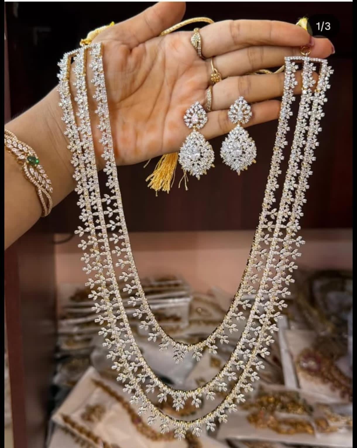 Elegant GJ Polish Triple Layered  Floral Necklace & Earrings Set - Premium Quality