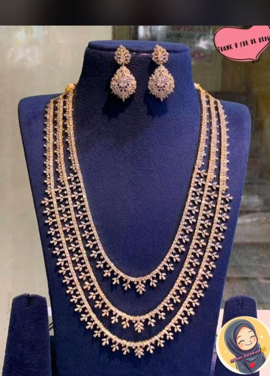 Elegant GJ Polish Triple Layered  Floral Necklace & Earrings Set - Premium Quality