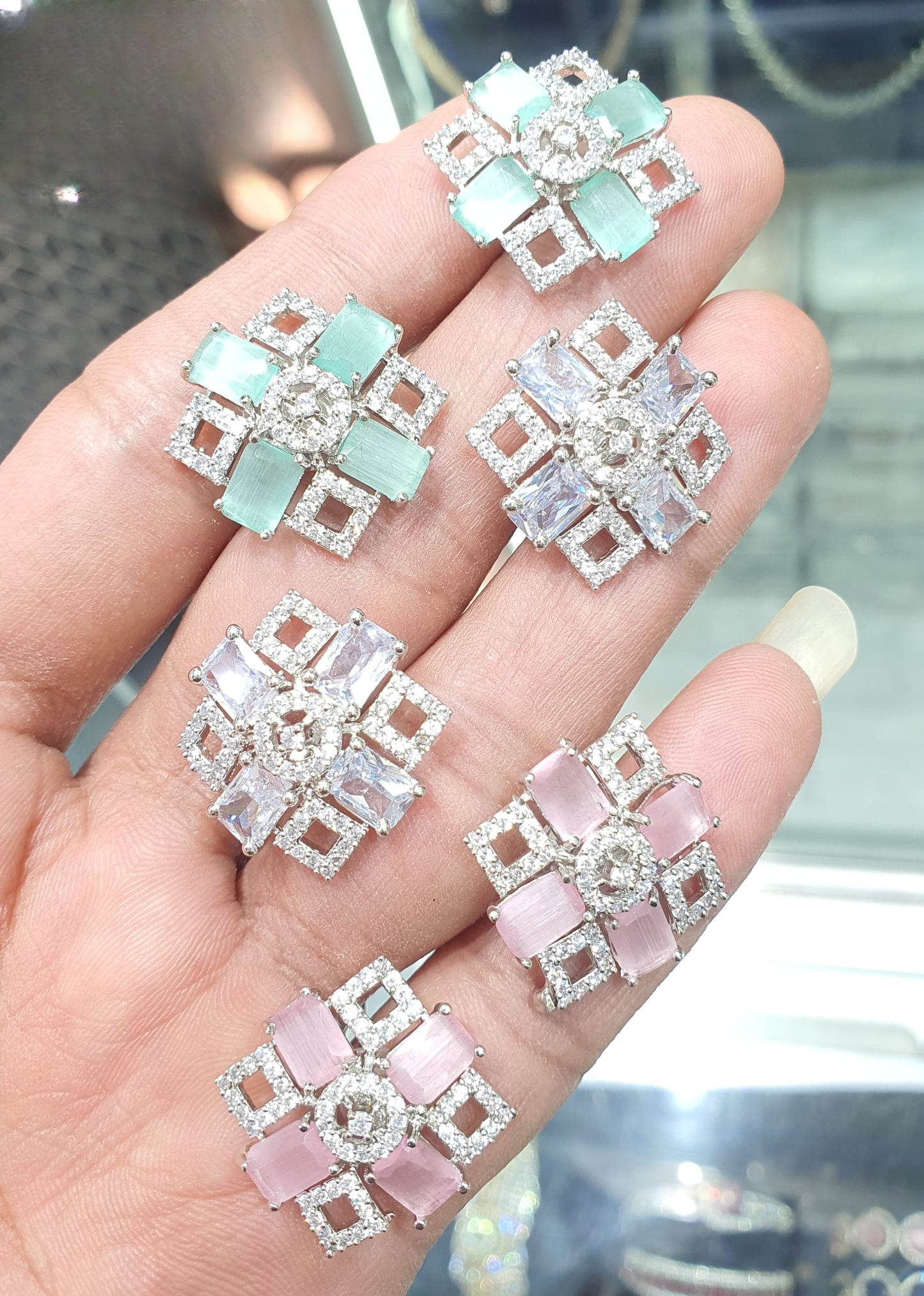 Trendy And Classy Cz Stone Silver Polish Stud Earrings