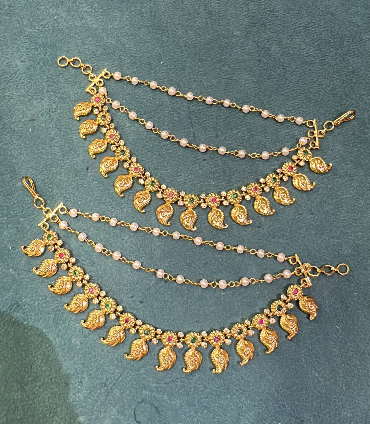 Grand Bridal Mango Motif Earchains For Earrings- Bridal Maatal- Chempaswaralu