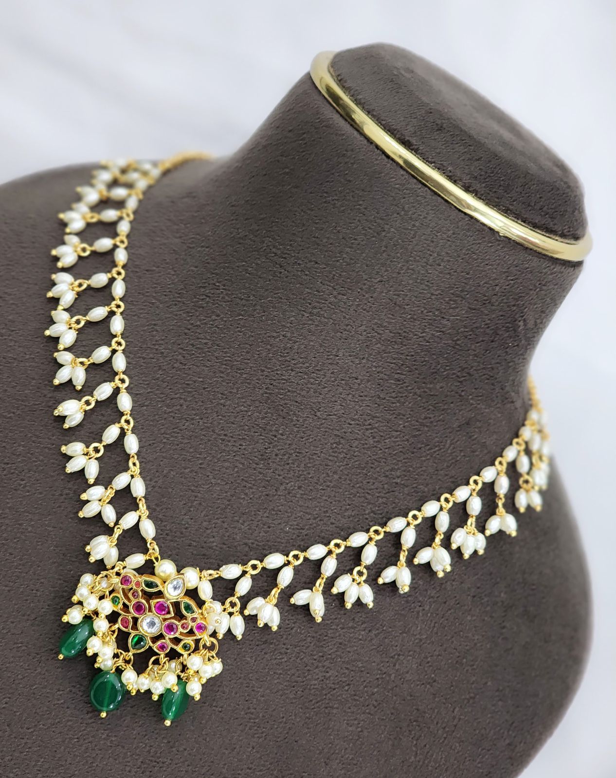 Premium Jadau Kundan Rice Pearls Necklace