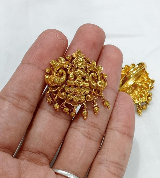 Matte Antique finish Adjustable  Lakshmi Rings Designer Temple Jewelry