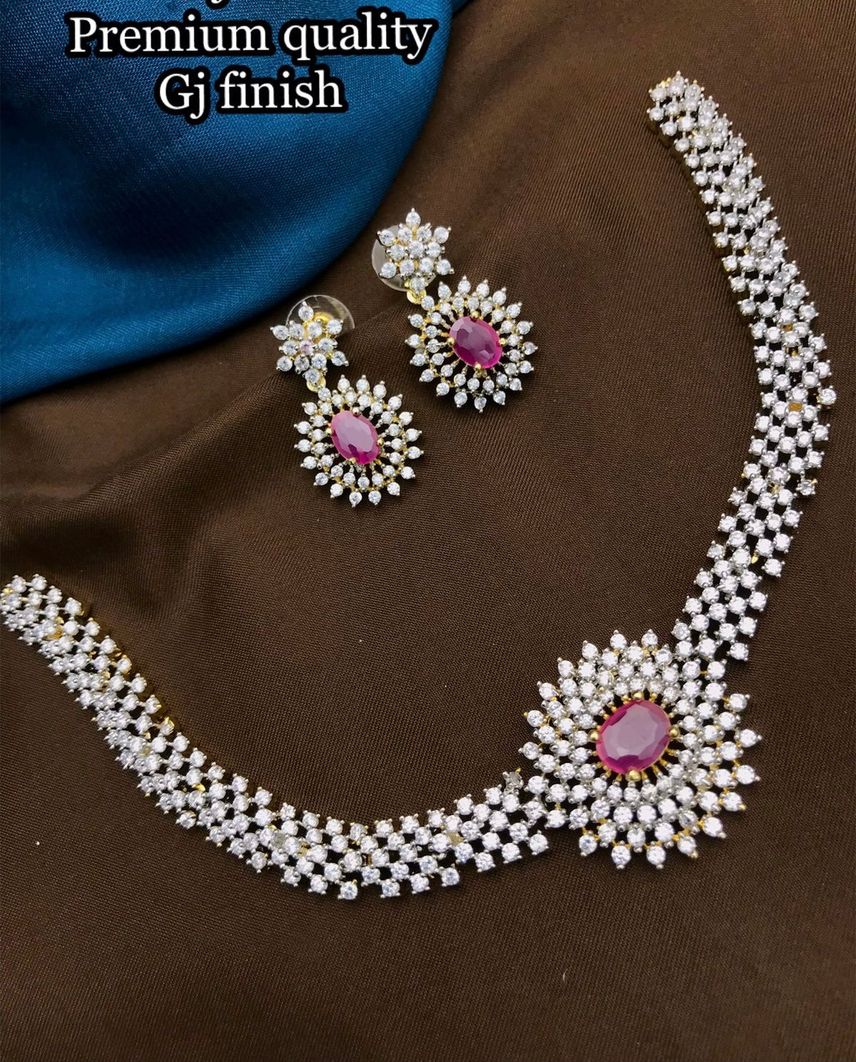 Stylish and Trendy Diamond Replica choker Necklace set - American Diamond Choker
