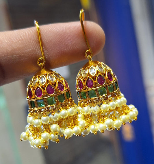 Stunning Hook-type Kemp Jhumkas Earrings