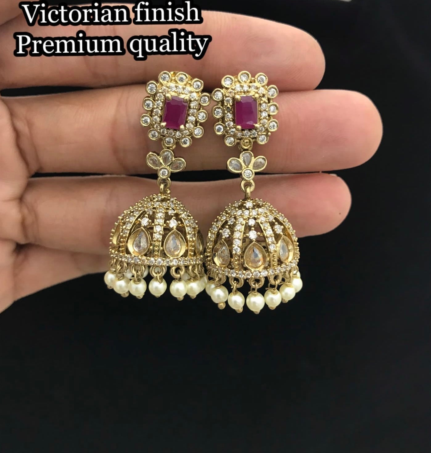 Pretty Victorian Stone Jhumka Earrings