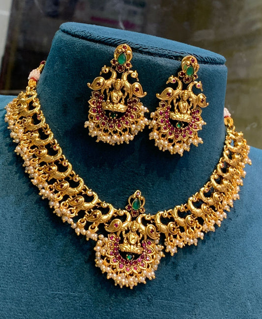 Stunning Matte Finish Jewelry-Peacock Necklace Set