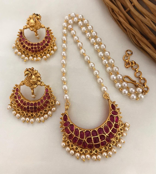 Unique Design Matte Gold Beaded Choker Necklace Set with Chandbali Earrings