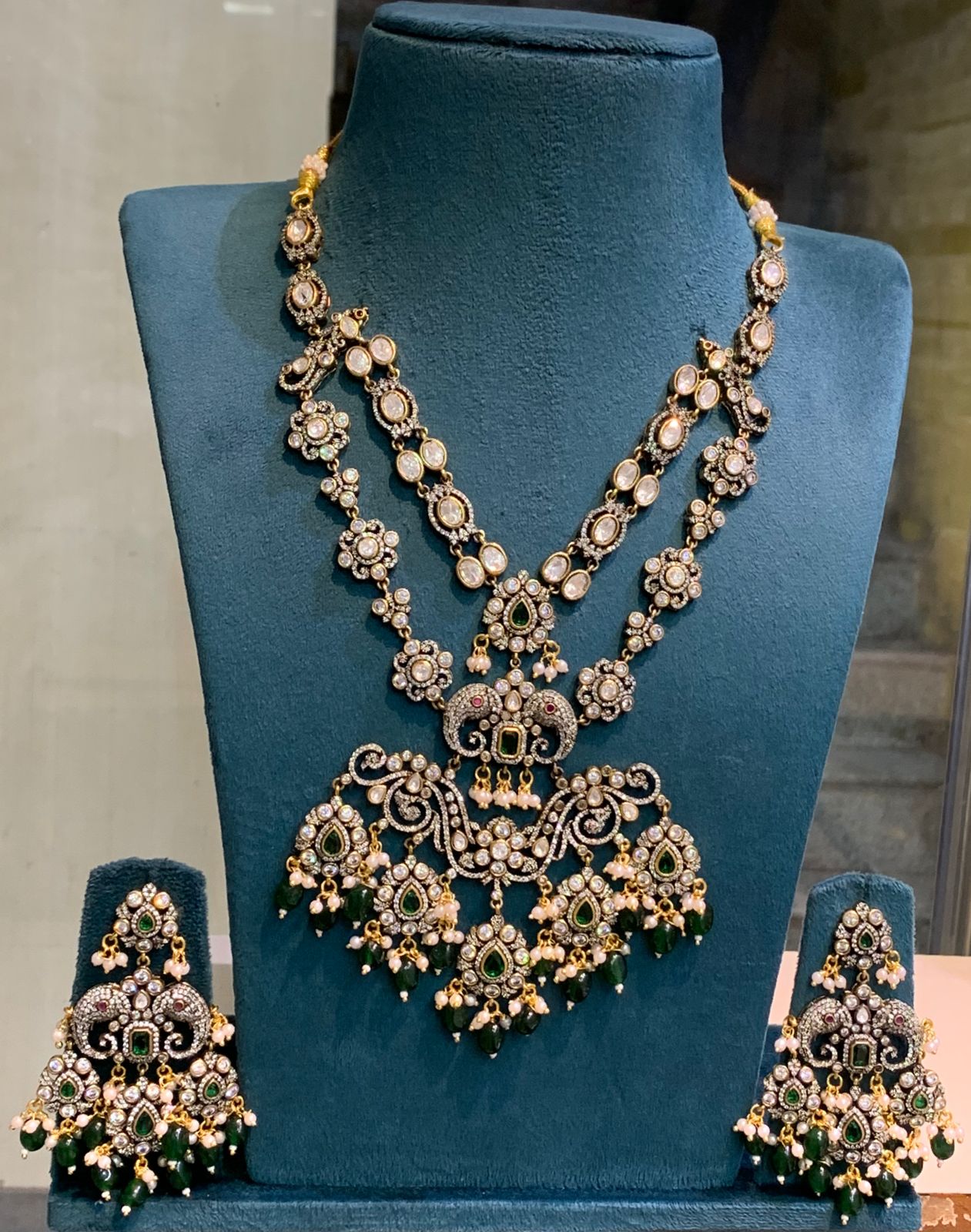 Unique Victorian polish Cz Stone Necklace with Earrings