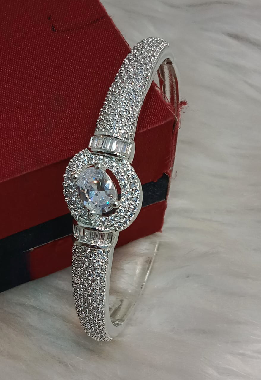 Beautiful American Diamond Fashion Bracelets Openable Kada Bracelet- Silver White