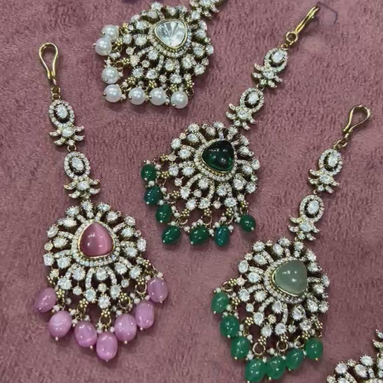 Elegant Victorian Finish CZ Stone Maang Tikkas/ Nethichutti -1pc