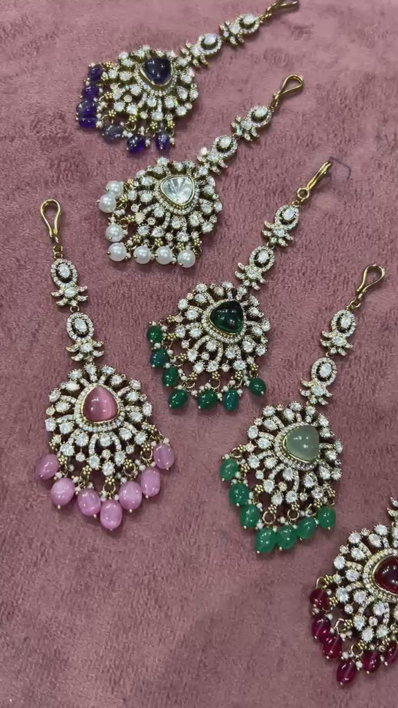 Elegant Victorian Finish CZ Stone Maang Tikkas/ Nethichutti -1pc