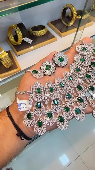 Beautiful Bridal American Diamond Choker Necklace Set with Stud Earrings, Tikka and Ring