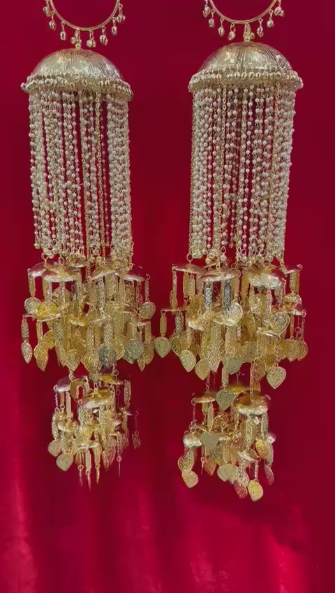 Traditional Gold kalira With Pearl Strings And Hanging Charms