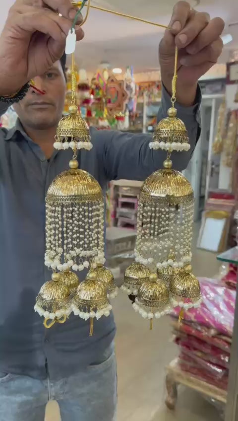 Elegant Dome-Shaped Golden Kalire with Pearl Bead Tassels