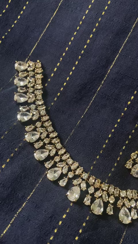 Gold-Plated Pear-Cut Cubic Zirconia Necklace with Matching Drop Earrings
