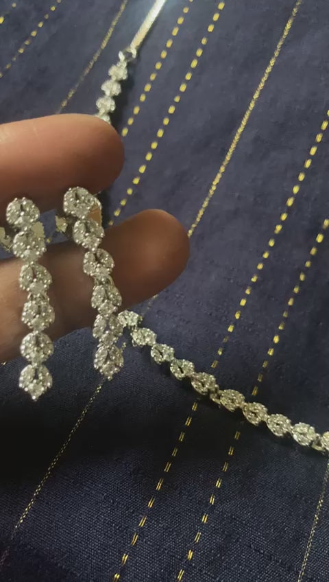 Elegant Premium Leaf Design CZ Stone Necklace With Earrings - 1 Set