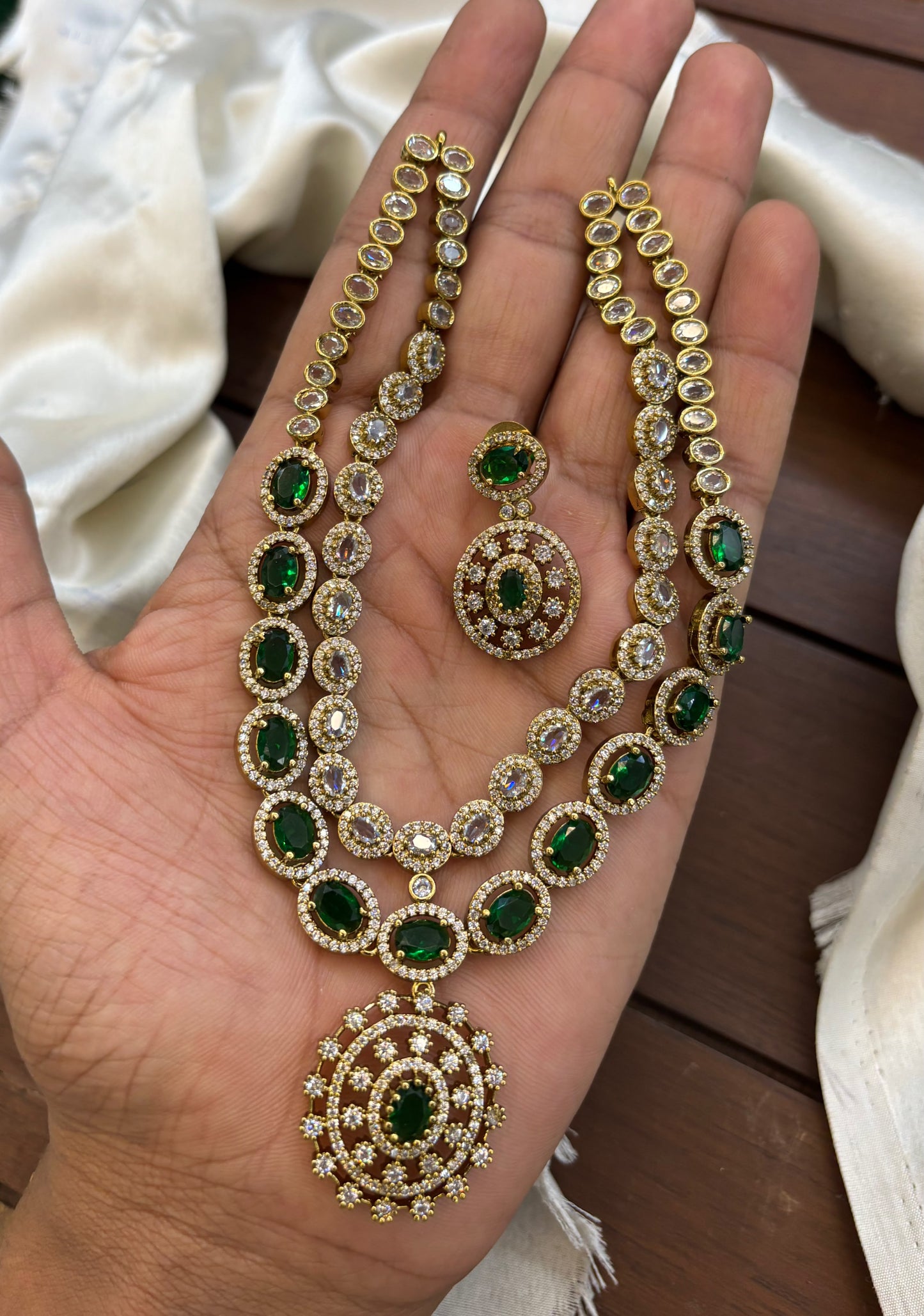 Exquisite Premium finish Moissanite Stone Diamond Replica Necklace with Earrings