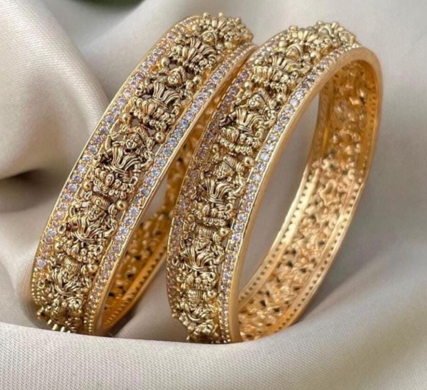 Premium Matte Antique Temple Jewelry Bangles -set of 2