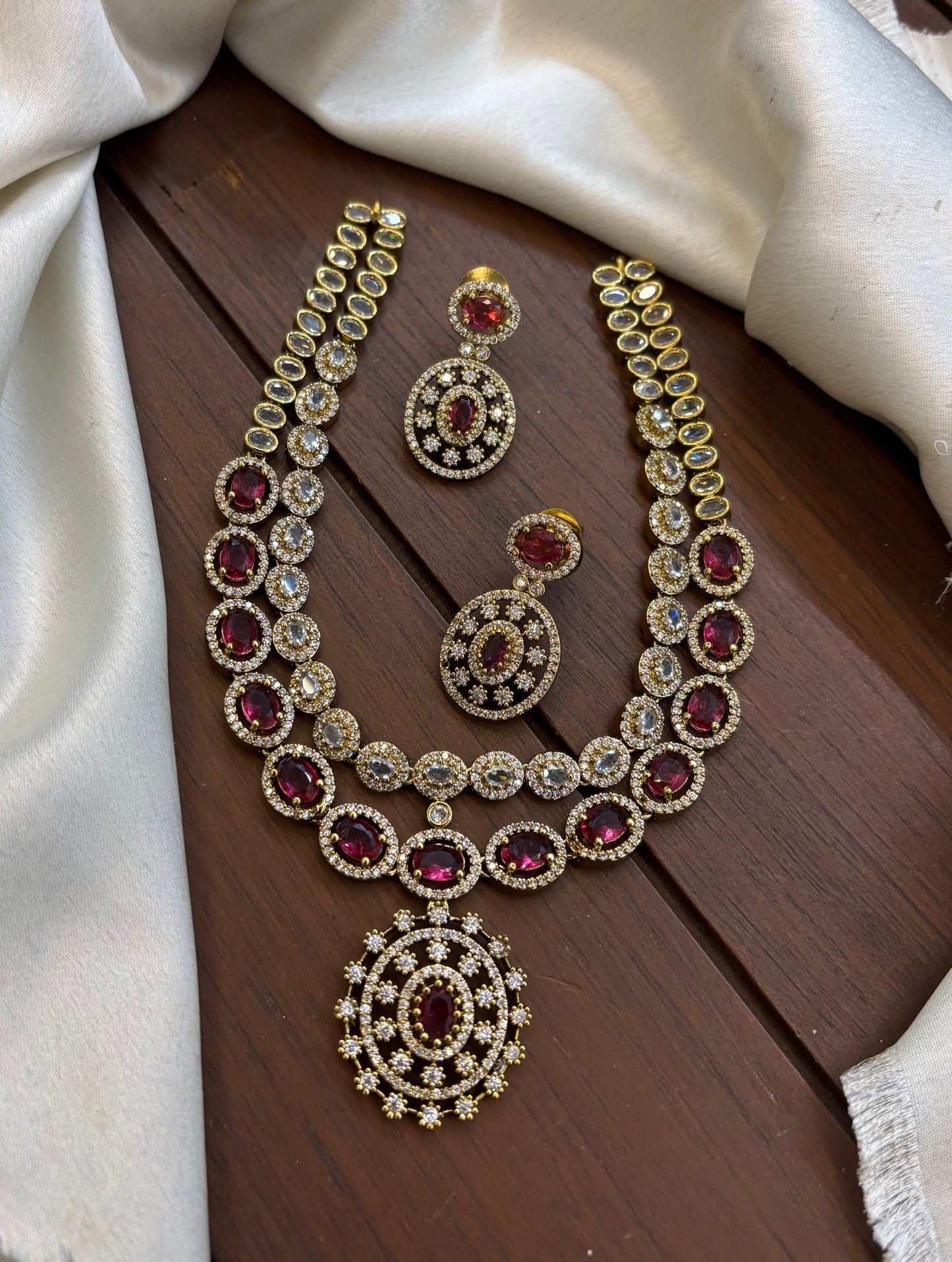 Exquisite Premium finish Moissanite Stone Diamond Replica Necklace with Earrings