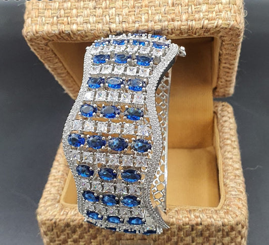 Exquisite Designs- American Diamond Bracelets- Blue Cz Openable Kada Bangle
