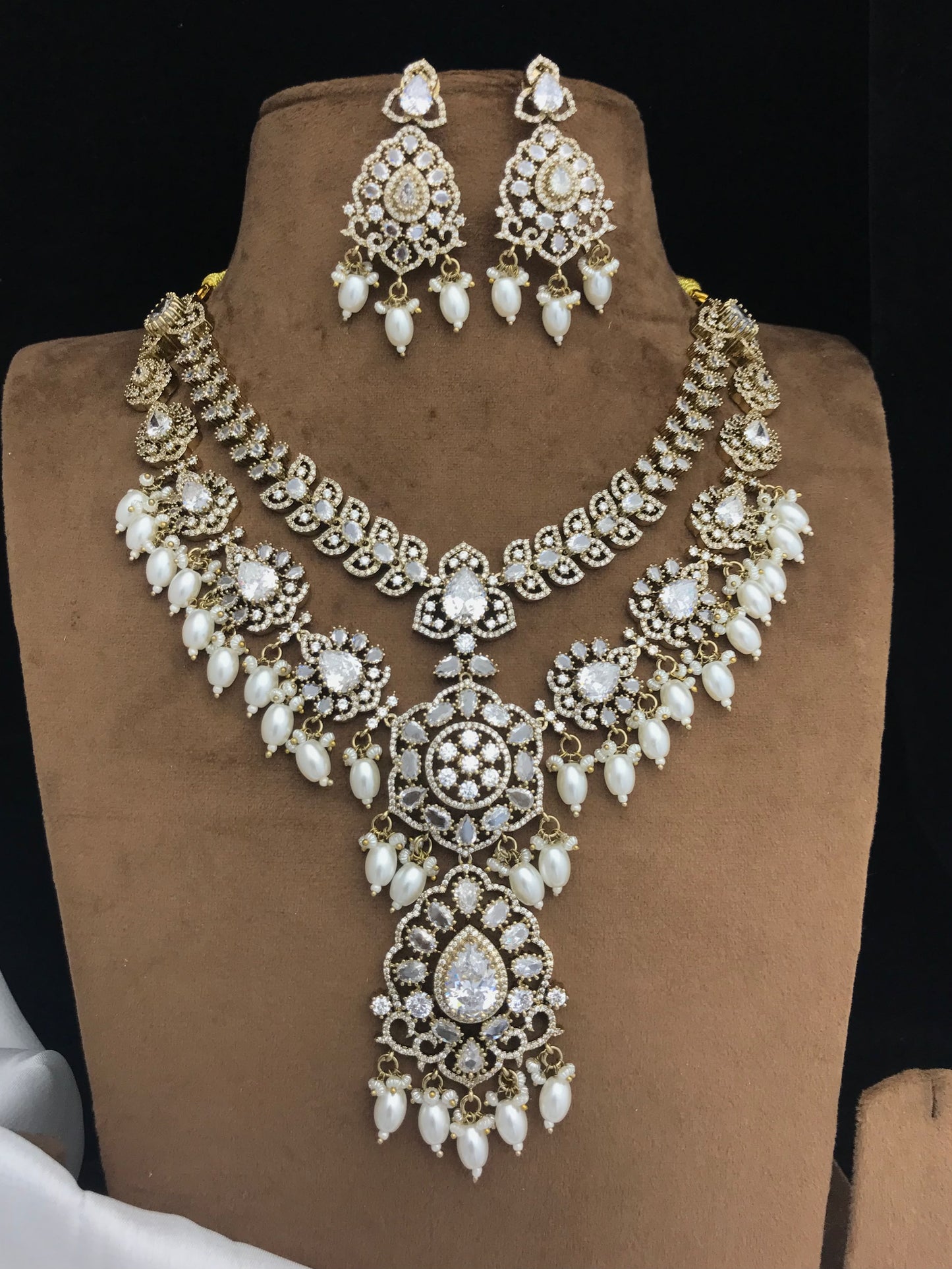 Trending Victorian Finish CZ Stone Bridal Set Choker, Necklace Set With Earrings