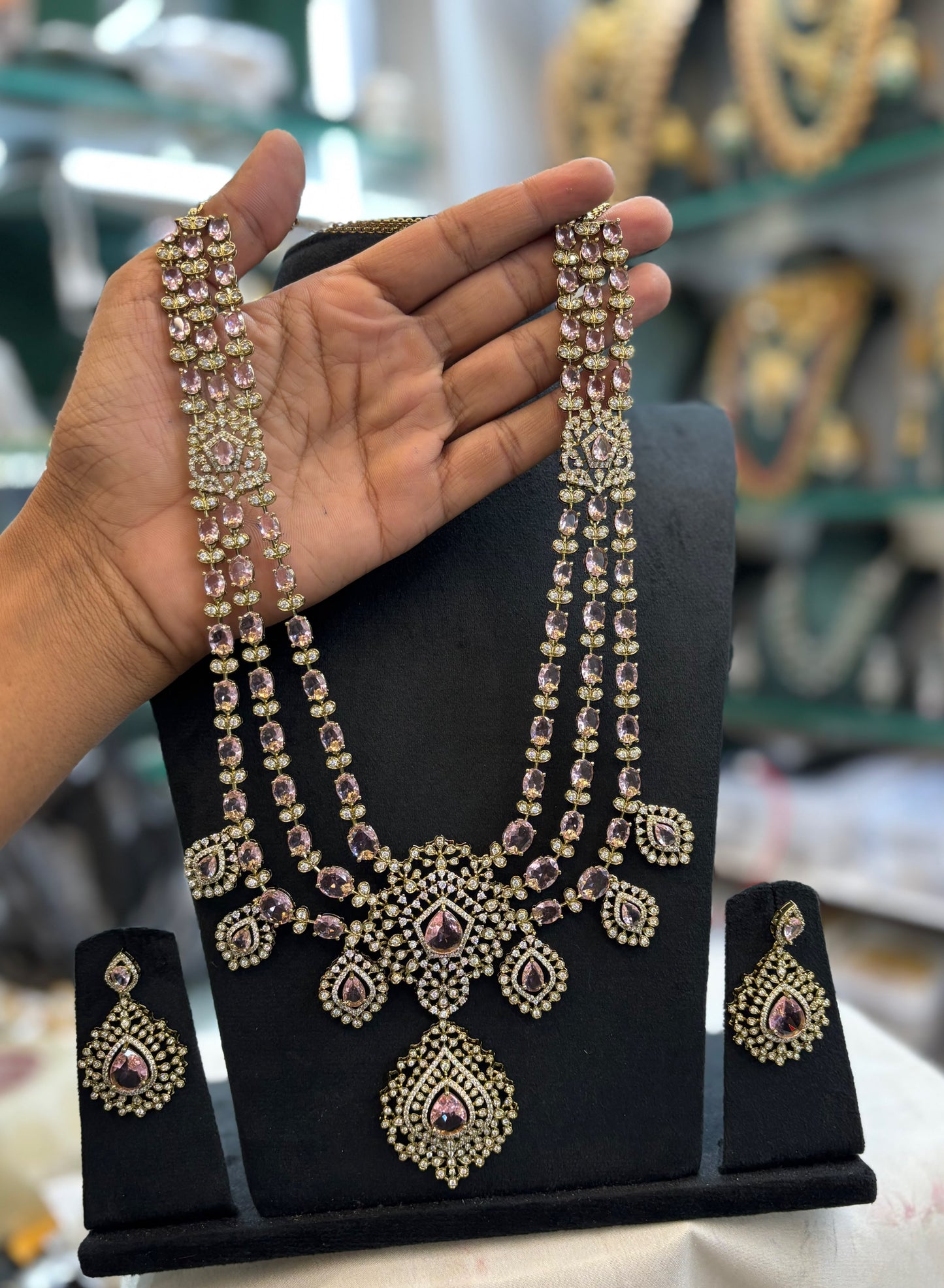 Grand Premium Finish Layer Long Necklace Set with Earrings- Choose from Turquoise, Red, Green, White,Pink, Mint, White