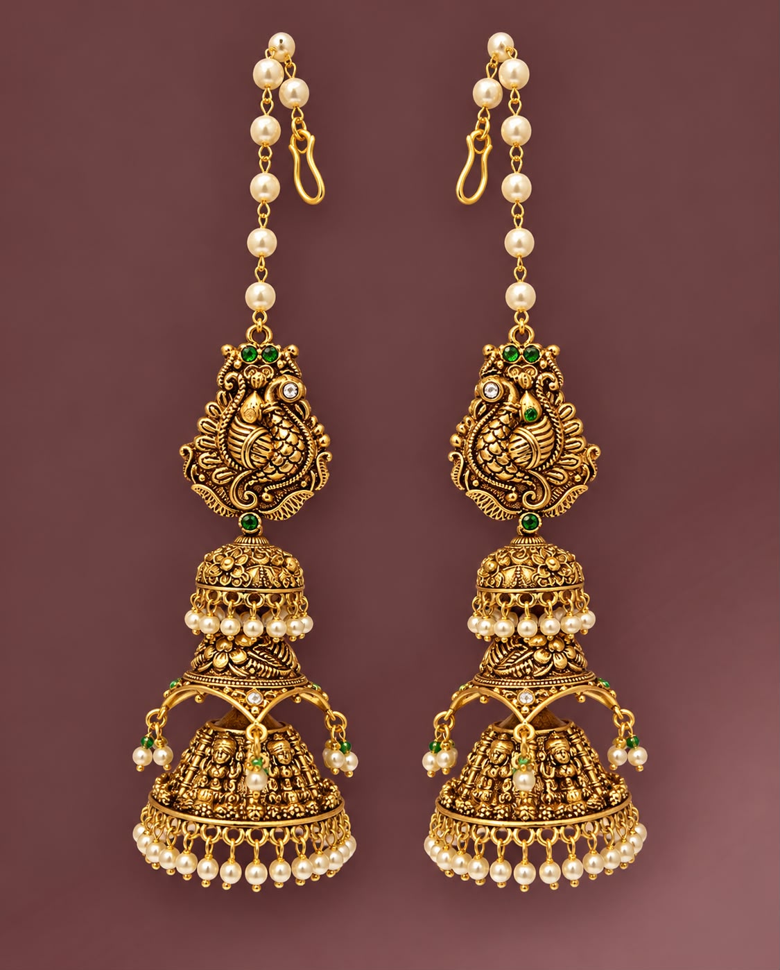 Premium Quality Bridal Lakshmi Jumki Maatal - Earrings with Chempaswaralu