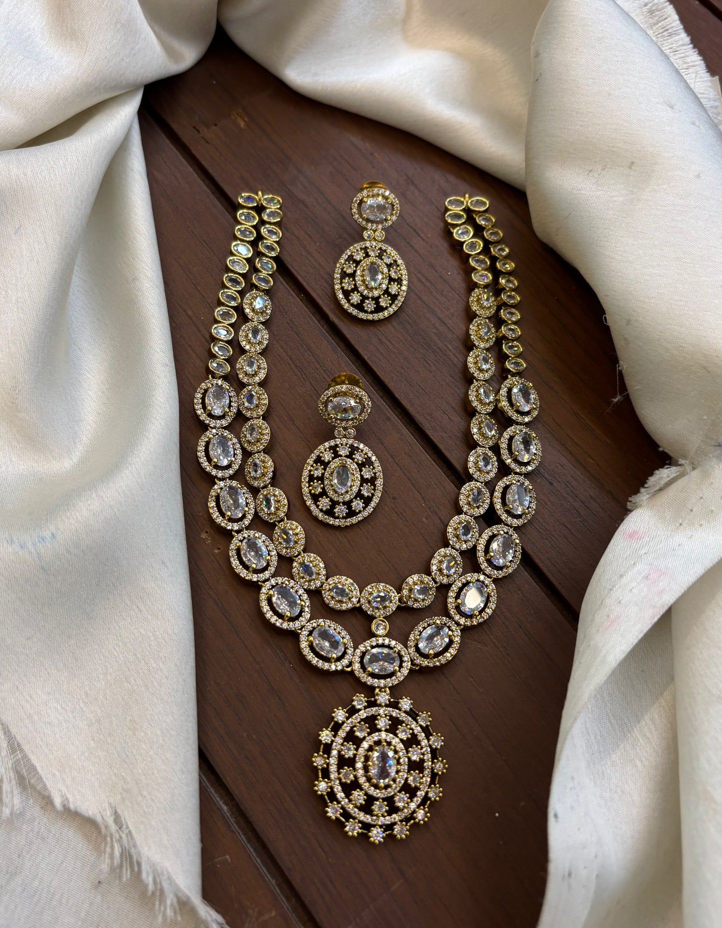 Exquisite Premium finish Moissanite Stone Diamond Replica Necklace with Earrings